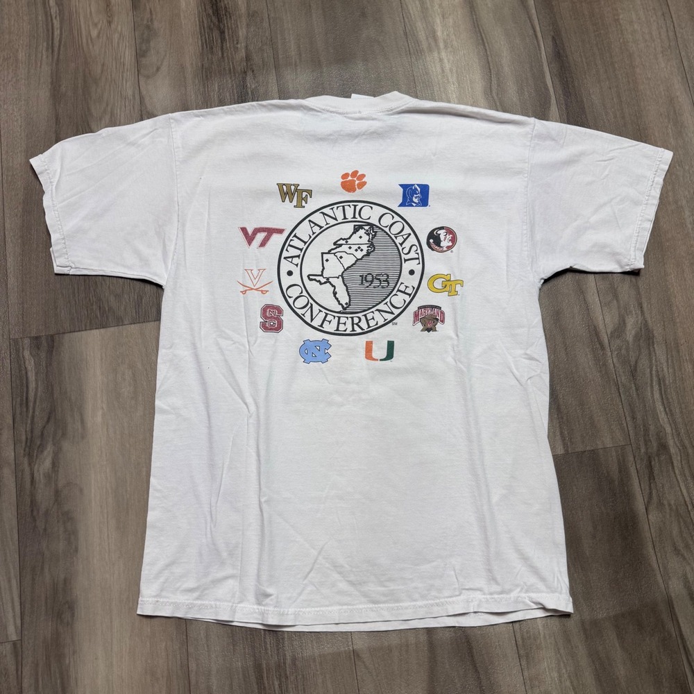 Vintage Gildan ACC Atlantic Coast Conference Multi Logo T-Shirt White Large